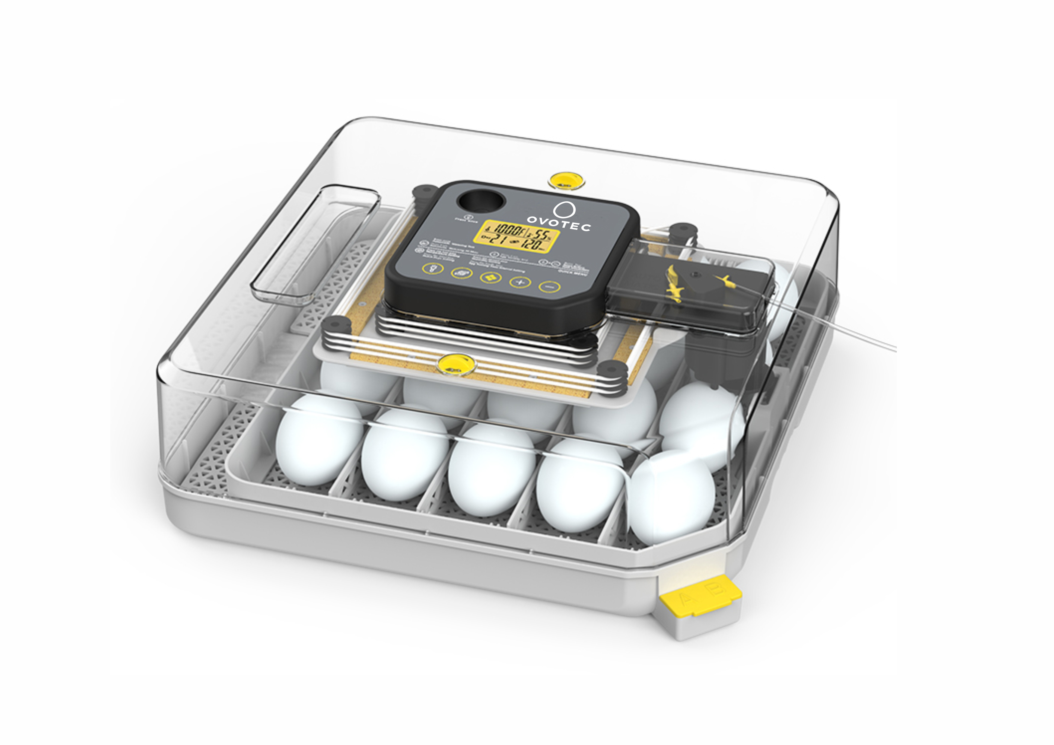 Chocadeira OvoTec 48H Pro com controle automático de umidade, viragem de ovos e display digital transparente