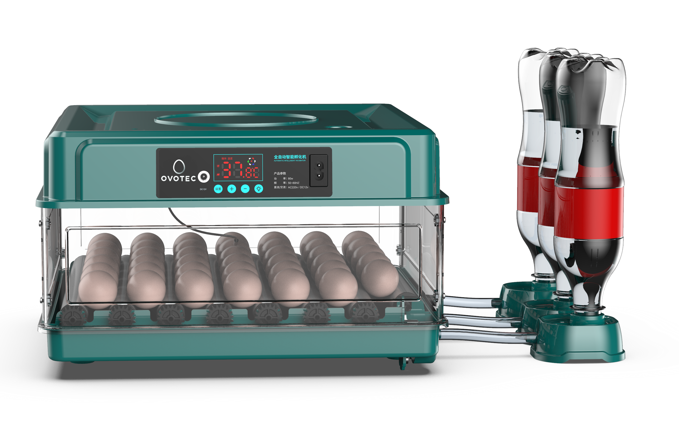  Chocadeira automática OvoTec com controle digital e sistema de umidificação por garrafas.